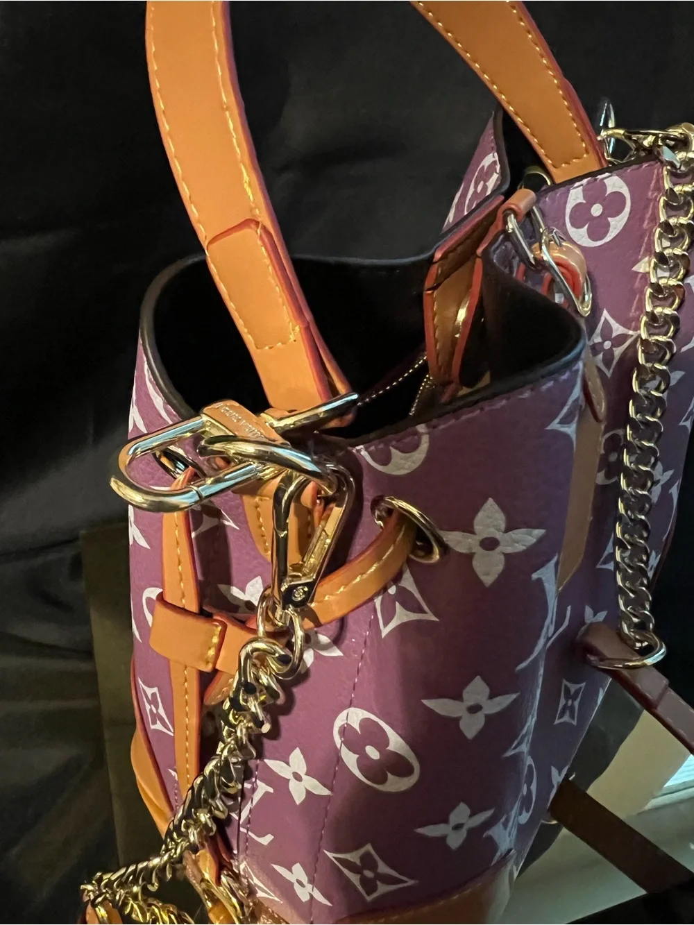 Louis Vuitton “Fashion” Purple Monogram Bucket Bag with Tan Leather - Picture 4 of 13